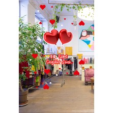 Mıgnatıs Iki Balonlu Kalp 14 Şubat Sevgililer Günü Cam Vitrin Oda Stickerı 70CM