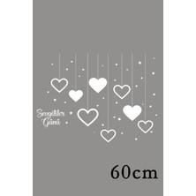 Mıgnatıs Sevgililer Günü Aşağıya Sallanan Kalp ve Yıldızlar 60 cm Sticker - Beyaz