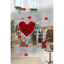 Mıgnatıs Gül Yaprakları ve Kalp, Sevgililer Günü Cam Vitrin Oda Stickerı 70 cm