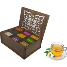 Cokleas Ahşap Gediz Renk  Çay Kutusu 9 Bölmeli Kapaklı Bitki Çayı Saklama Kabı ( Çaylar Dahil) Tea Box