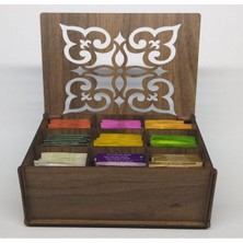 Cokleas Ahşap Gediz Renk  Çay Kutusu 9 Bölmeli Kapaklı Bitki Çayı Saklama Kabı ( Çaylar Dahil) Tea Box