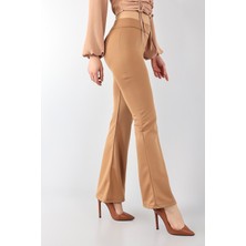 Kasheha Kadın Vizon Krep Kumaş Likralı Yüksek Bel Toparlayıcı Ispanyol Paça Tayt Pantolon - KSH00079