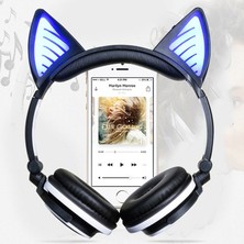 Zsykd Katlanabilir Kablosuz Bluetooth V4.2 Parlayan Kedi Kulak Kulaklık (Siyah) (Yurt Dışından)