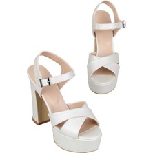 Ekru Kalın Platform Topuklu Yüksek Ayakkabı - Margarita