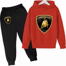 Amor Man Büyük Beden Kapüşonlu Lamborghını Göğüs Baskılı Oversize Tam Kışlık Erkek Eşofman Takımı