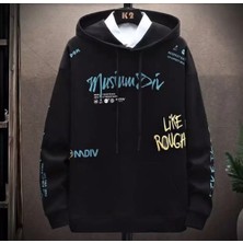 Amor Man Büyük Beden Kapüşonlu Karma Motto Yazı Baskılı Oversize %100 Pamuk Erkek Hoodie-Sweatshirt