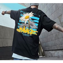 Amor Man Yeni Stil Papatya Sırt Baskılı %100 Pamuk Oversize Yuvarlak Yaka Erkek T-Shirt