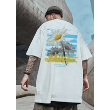 Amor Man Papatya Sırt Baskılı Yuvarlak Yaka %100 Pamuk Dokuma Oversize Yeni Trend Erkek T-Shirt