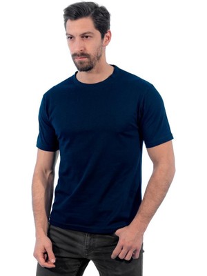 Sıfır Yaka Tişört, Lacivert -112E245- Bisiklet Yaka T-shirt