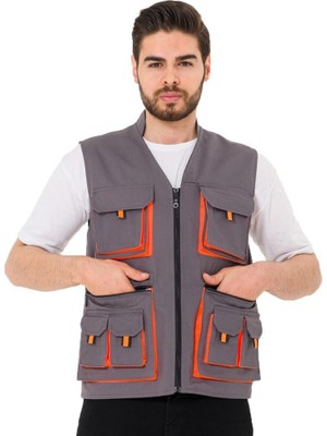 Şensel, Reflektörlü Çok Cepli Yelek, Gri-Turuncu -118E1332-