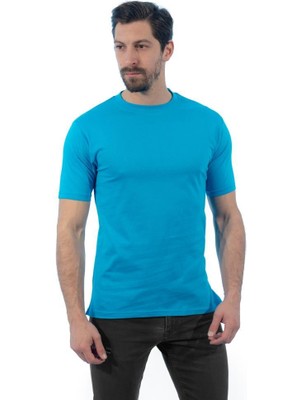 Sıfır Yaka Tişört, Turkuaz -113E309- Bisiklet Yaka Tshirt