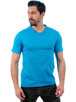 V Yaka Tişört, Turkuaz -113E209- T-shirt, Tshirt, Kısa Kollu