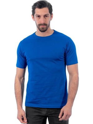 Sıfır Yaka Tişört, Saks Mavi -112E741- Bisiklet Yaka Tshirt