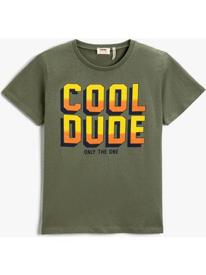 Koton Erkek Çocuk Slogan Baskılı Kısa Kollu Tişört Pamuklu