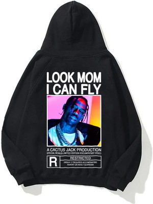 Trendiz Unisex  Look Mom I Can Fly Renkli Siyah Sweatshirt