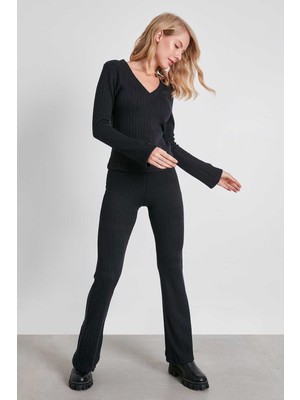 Vitrin Çizgili Örme Kumaş Rahat Pantolon