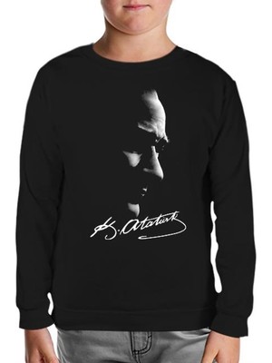 Atatürk - Atatürk Imza Siyah Çocuk Sweatshirt