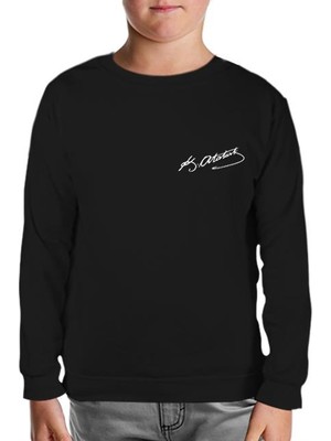 Atatürk Imza - Göğüs Logo Siyah Çocuk Sweatshirt