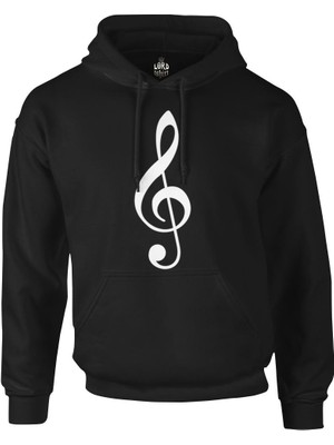 Müzik - Nota Siyah Erkek Fermuarsız Kapşonlu