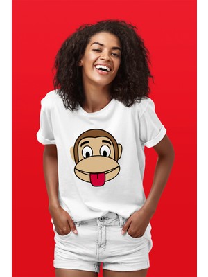 Maymuun Design Dil Çıkaran Maymun Temalı Baskılı Tshirt