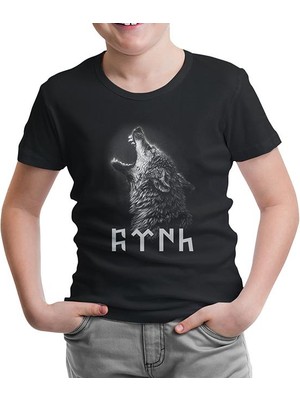 Lord T-Shirt LordT-Shirt T-Shirt Türk Kurt Siyah Çocuk Tshirt