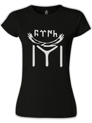 Lord T-Shirt LordT-Shirt T-Shirt Türk Kayı Boyu Bayrak - Logo Siyah Bayan Tshirt