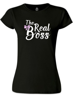 Lord T-Shirt LordT-Shirt The Real Boss Siyah Bayan Tshirt