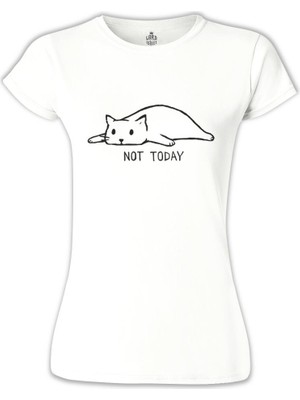 Lord T-Shirt LordT-Shirt Kedi - Not Today! Beyaz Bayan Tshirt