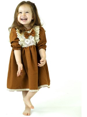 Catz Kids Kahve Güpürlü Elbise ve Toka