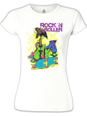 Lord T-Shirt LordT-Shirt Rock'n Roller Beyaz Bayan Tshirt