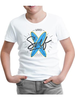 Lord T-Shirt LordT-Shirt Waves Sörf Beyaz Çocuk Tshirt