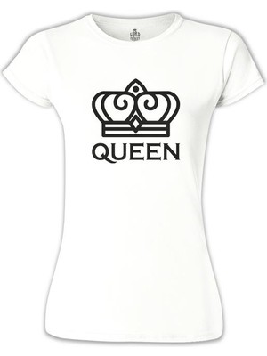 Lord T-Shirt LordT-Shirt King And Queen - Queen Beyaz Bayan Tshirt