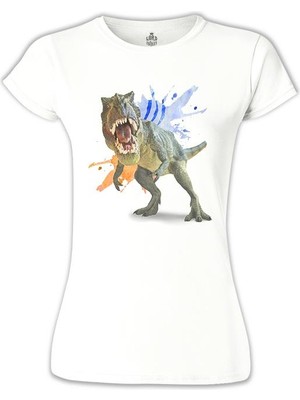 Lord T-Shirt LordT-Shirt Dinazor - Trex Beyaz Bayan Tshirt