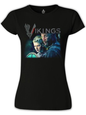 Lord T-Shirt LordT-Shirt Vikings - Ragnar & Lagertha Siyah Bayan Tshirt