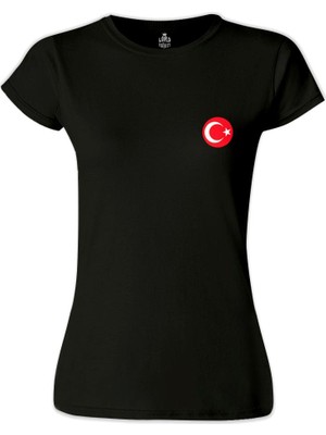 Lord T-Shirt LordT-Shirt Ay Yildiz - Göğüs Logo 2 Siyah Bayan Tshirt