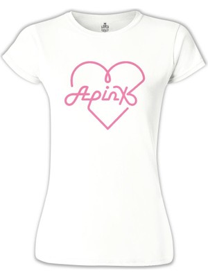 Lord T-Shirt LordT-Shirt Apink - Logo Kalp Beyaz Bayan Tshirt
