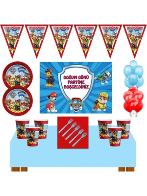 Parti Furyası Paw Patrol  Doğum Günü Konsepti 24 Kişilik 70X100 cm Afişli Paw Patrol  Parti Malzemeleri Seti
