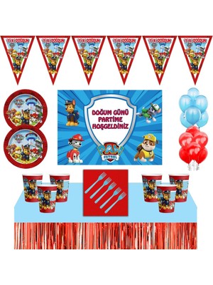 Parti Furyası Paw Patrol  Doğum Günü Konsepti 8 Kişilik 70X100 Afişli Paw Patrol  Parti Malzemeleri Seti Masa Etek