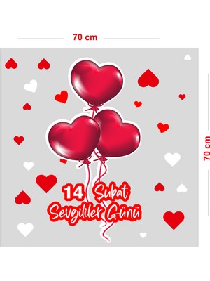 Mıgnatıs Balonlu Kalpler 14 Şubat Sevgililer Günü Cam Vitrin Oda Stickerı 70CM