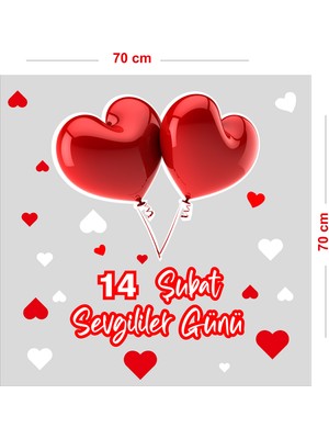 Mıgnatıs Iki Balonlu Kalp 14 Şubat Sevgililer Günü Cam Vitrin Oda Stickerı 70CM