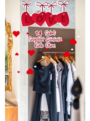 Mıgnatıs Love Yazısı 14 Şubat Sevgililer Gününüz Kutlu Olsun Cam Vitrin Oda Stickerı 70CM