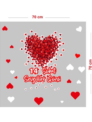 Mıgnatıs Etrafa Saçılmış Kalpler 14 Şubat Sevgililer Günü Cam Vitrin Oda Stickerı 70CM