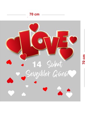 Mıgnatıs Kalp Love 14 Şubat Sevgililer Günü Cam Vitrin Oda Stickerı 70CM