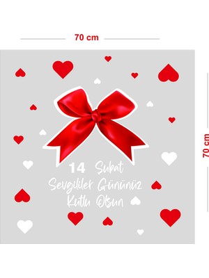 Mıgnatıs Kurdela ve Kapler 14 Şubat Sevgililer Gününüz Kutlu Olsun Cam Vitrin Oda Stickerı 70 cm