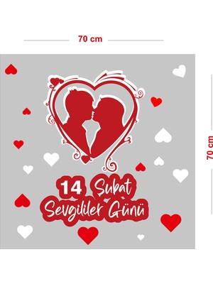 Mıgnatıs Öpüşen Sevgililer 14 Şubat Sevgililer Günü Cam Vitrin Oda Stickerı 70CM