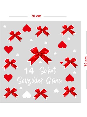 Mıgnatıs 50 Adet Kalp 14 Şubat Sevgililer Günü Için Cam Vitrin Oda Süsleme Stickerı 70 cm