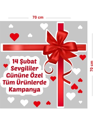 Mıgnatıs Kurdela 14 Şubat Sevgililer Günü Kutlu Olsun Vitrin Dükkan Cam Süsleme Stickerı 70 cm