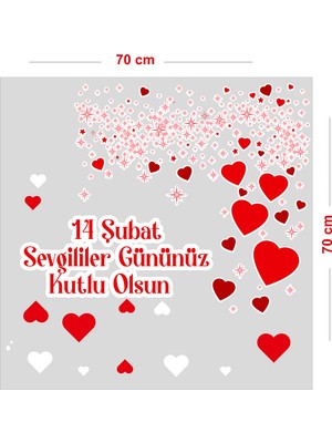 Mıgnatıs Kalp ve Çiçekler 14 Şubat Sevgililer Günü Cam Vitrin Oda Stickerı 70 cm