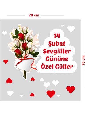 Mıgnatıs Çiçekçilere Özel 14 Şubat Sevgililer Gününe Özel Çiçekler Cam Vitrin Oda Sticker 70 cm