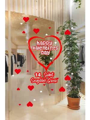 Mıgnatıs Happy Valentines Day 14 Şubat Sevgililer Günü Cam Vitrin Oda Stickerı 70 cm